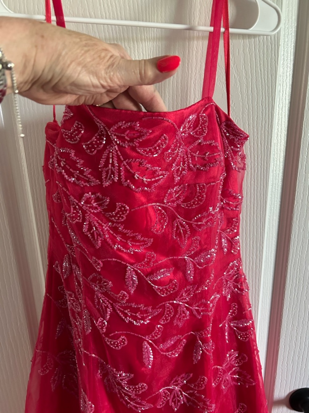 Strap Spaghetti Sweetheart Fuchsia Prom Dress - Picture 3 of 6